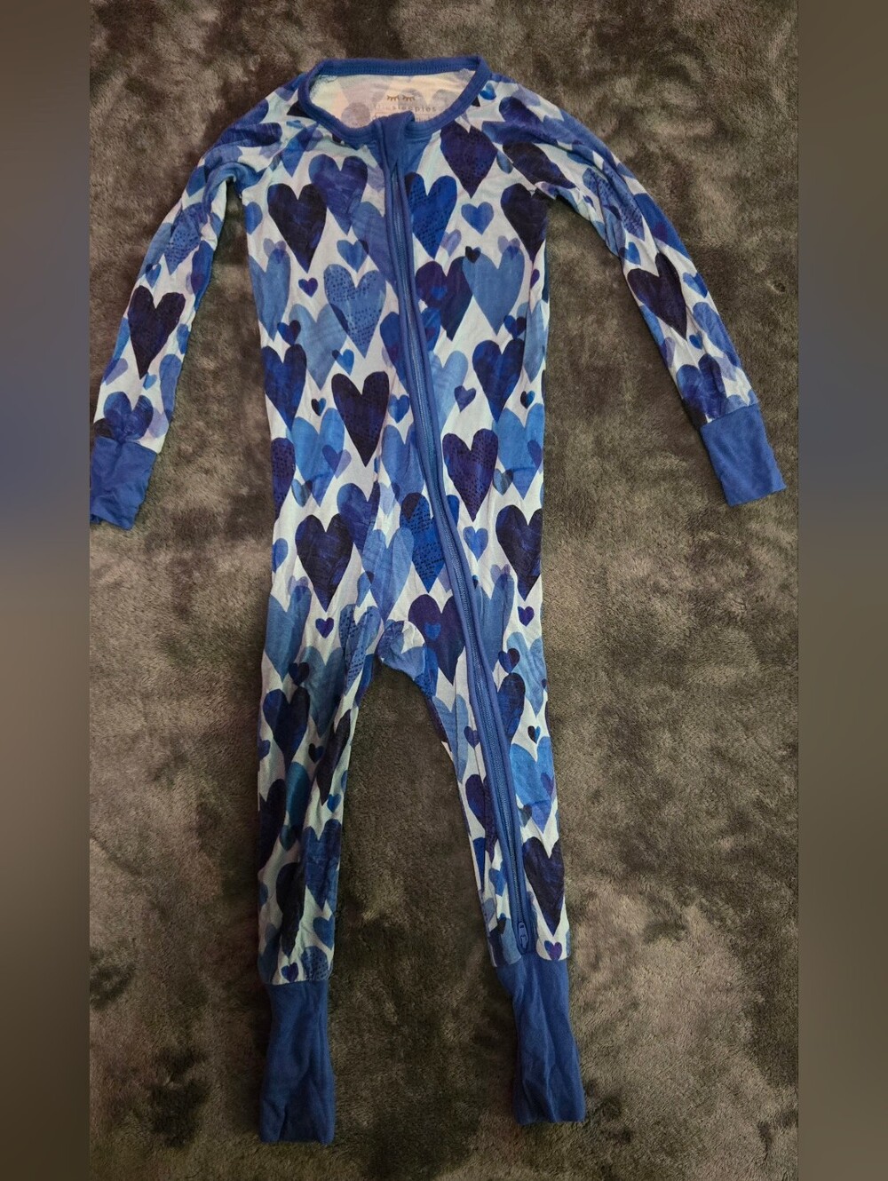 Little Sleepies Blue Heart-Print Kids One-Piece Zippy Pajamas Size 18-24